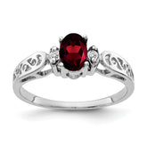 14K White Gold 6x4mm Oval Garnet AA Diamond ring